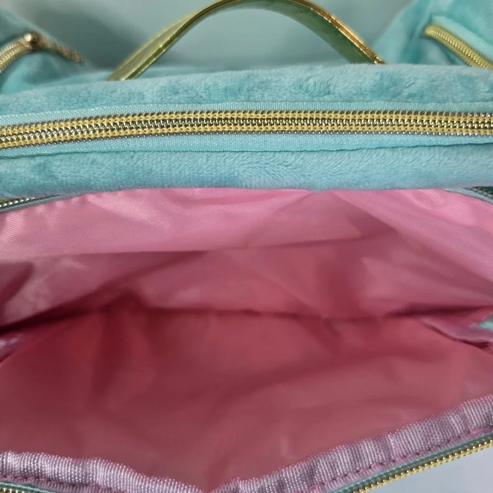 Juicy Couture Velour Cosmetic Bag Turquoise Blue Rhinestone XL Train Case Travel